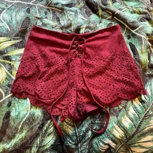 Maroon Velvet Shorts